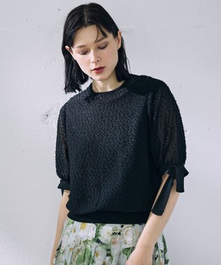 自由区 【カトリエムブーケ】Expression delicate ドットシアー・リボンスリーブトップス