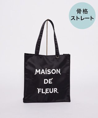 Maison de FLEUR サテンパールブランドロゴ刺繍トートバッグ Black