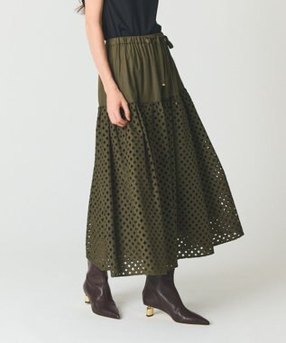 GRACE CONTINENTAL メッシュカットワークスカート カーキ