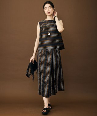 自由区 マルチストライプジャカードノースリーブ ブラウス ブラウン系