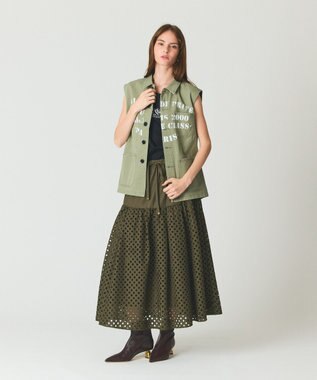 GRACE CONTINENTAL メッシュカットワークスカート カーキ