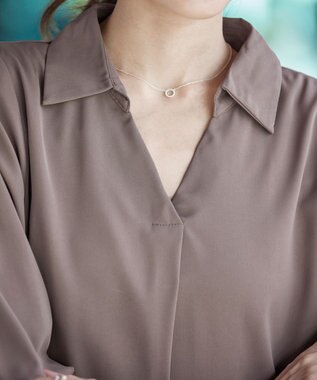 Tiaclasse   【洗える】バックシャーリングスキッパーチュニックブラウス モカ