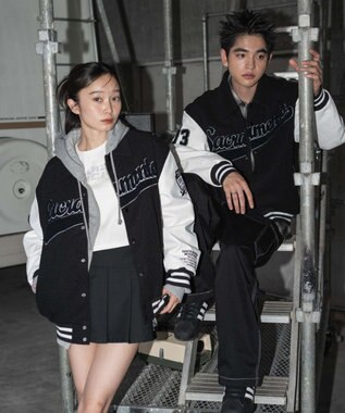 WEGO 【ユニセックス着用ITEM/SMLサイズ展開】メルトンワッペンスタジャン ブラック