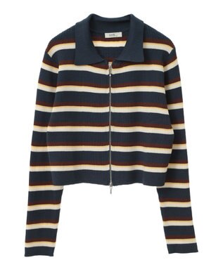 earth music&ecology Wジップリブカーディガン マルチ