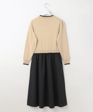 Feroux 【洗える】ニットドッキング ボウタイワンピース ベージュ系