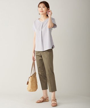 J.PRESS LADIES 【洗える】サテンストレッチ パンツ カーキ系