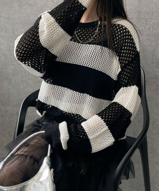 WEGO ボーダーニットビッグPO ブラックボーダー