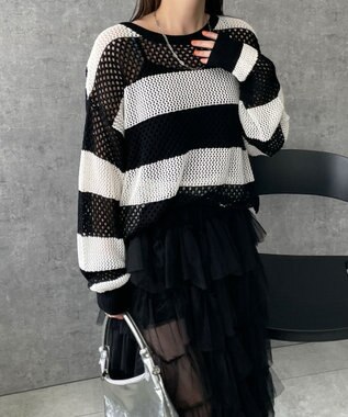 WEGO ボーダーニットビッグPO ブラックボーダー