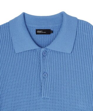 CRAFT STANDARD BOUTIQUE 透かし編み半袖ニットポロシャツ Blue