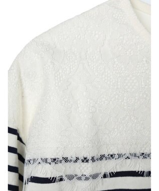 earth music&ecology レースボーダーカットソープルオーバー Navy