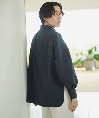 #Newans 【アイロンいらず】リボンタイブラウス ネイビー