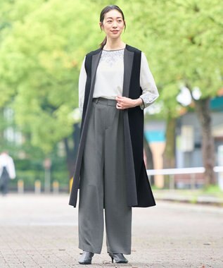 自由区 【WEB限定カラーあり・洗える】クレープストレッチニット ジレ ミッドナイト×スレート