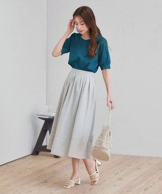 Tiaclasse L 【小倉優子さん着用・洗える・接触冷感・汗ジミ防止】“サマさまカットソー”パール付きパフスリーブトップス ターコイズ