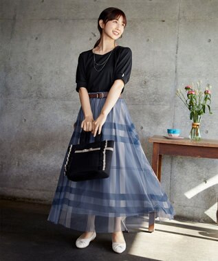 Tiaclasse L 【小倉優子さん着用・洗える・接触冷感・汗ジミ防止】“サマさまカットソー”パール付きパフスリーブトップス ブラック