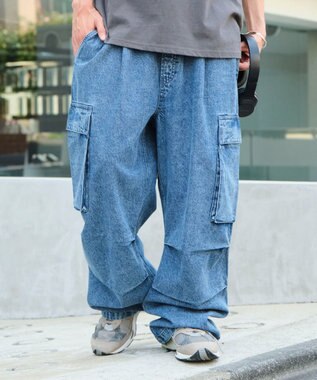 WEGO 【ユニセックス着用ITEM】デニムイージーカーゴパンツ デニム淡加工色