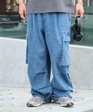 WEGO 【ユニセックス着用ITEM】デニムイージーカーゴパンツ デニム淡加工色