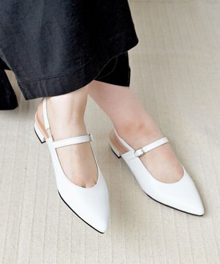 Pointer 日本製 本革ベルト付きミュール オフホワイト