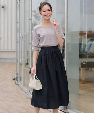 Tiaclasse L 【小倉優子さん着用・洗える・接触冷感・汗ジミ防止】“サマさまカットソー”パール付きパフスリーブトップス グレージュ