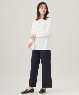 J.PRESS LADIES L プレーティング シャツテール ロングスリーブ Tシャツ ホワイト系