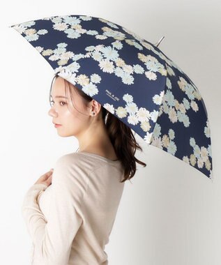 MOONBAT 【一級遮光/軽量】PAUL & JOE 晴雨兼用 日傘 長傘 総柄クリザンテーム 遮熱 UV ネイビーブルー