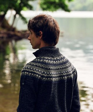 JOSEPH ABBOUD MOUNTAIN 【イタリア糸使用/サスティナブル素材/裏地付き/ライナードッキング対応】 コットンウールジャガードニットアウター ブラック系