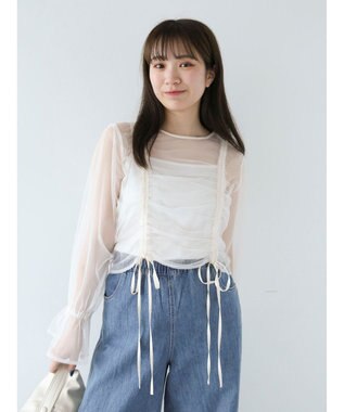 Green Parks ・ＥＬＥＮＣＡＲＥ　ＤＵＥ　チュールギャザーブラウス Ivory