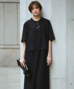 ICB L 【CLASSY.掲載】サマーレノクロス ハーフスリーブジャケット ネイビー×ブラック