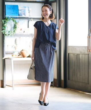 Tiaclasse 【洗える】大人こなれた印象のドッキングドロストワンピース ネイビー