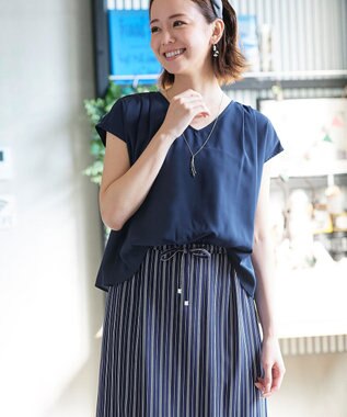 Tiaclasse 【洗える】大人こなれた印象のドッキングドロストワンピース ネイビー