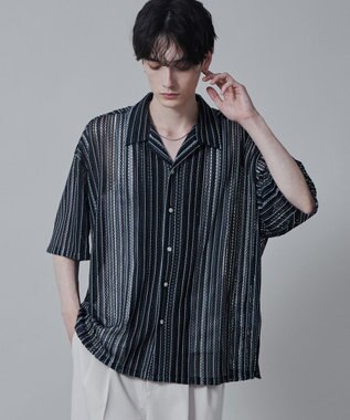 WEGO ストライプメッシュBIGシャツ（S） 柄2