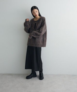 Green Parks 前後２ｗａｙキーネックシャギーニット Brown