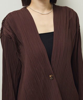 Green Parks ・ＥＬＥＮＣＡＲＥ　ＤＵＥ　プリーツノーカラージャケッ Brown