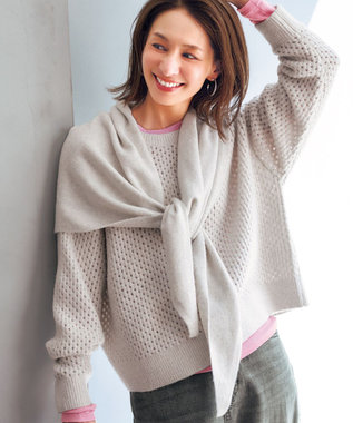 UNFILO 【WEB/一部店舗限定】ふわふわニット 三角ストール グレージュ