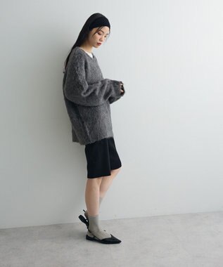 Green Parks 前後２ｗａｙキーネックシャギーニット Charcoal Gray