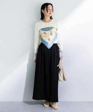 Green Parks アンチピリング袖配色ニットプルオーバー Ivory