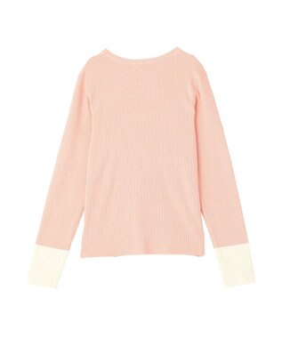 Green Parks アンチピリング袖配色ニットプルオーバー Pink