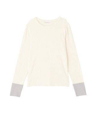 Green Parks アンチピリング袖配色ニットプルオーバー Ivory