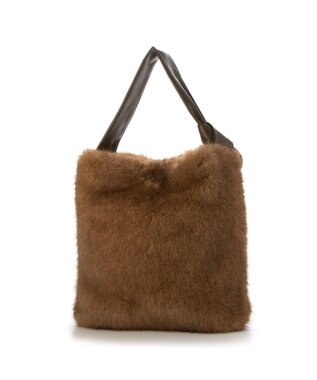 UNBILLION カシュカシュ cachecache / リボンワンハンドルミンク風エコファートート キャメル