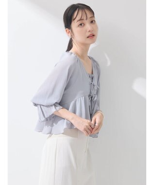 earth music&ecology ＳＥＴ２点キャンディースリーブブラウス＋インナー Grayish Blue