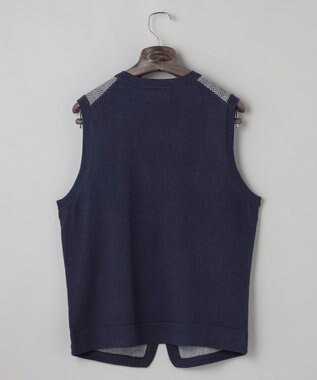 GOTAIRIKU 体温調整に【洗える/チクチクしにくい/ピリングしにくい】イタリア糸 ハイゲージ ベスト_WOOL100% ネイビー×ヘリンボーン柄(25年新色)