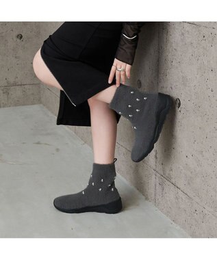 MODE ET JACOMO <carino>ビジュー付きニットブーツ