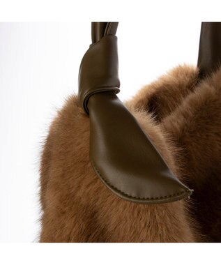 UNBILLION カシュカシュ cachecache / リボンワンハンドルミンク風エコファートート キャメル