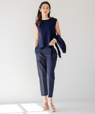 組曲 【ストレッチ・イージーケア】ハイウエストチノ パンツ ネイビー系