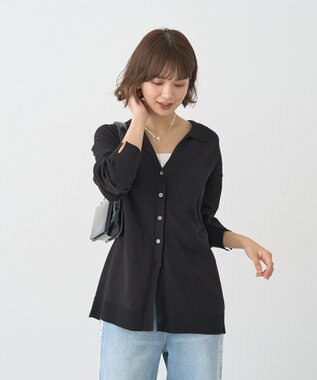 earth music&ecology 袖口スリットスキッパーカーディガン Black