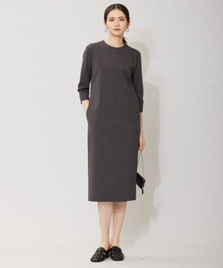ICB 【セットアップ対応・洗える】コットンコンプレッシャー ストレートワンピース ミディアムグレー系