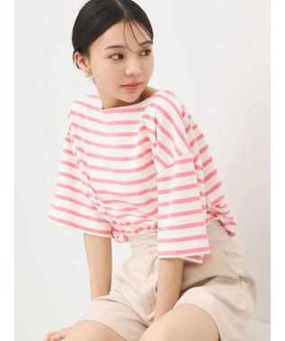 earth music&ecology ショートスリーブボーダーＴＥＥ Pink