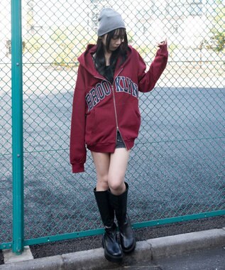 WEGO グラフィックBIGZIPパーカー ワイン