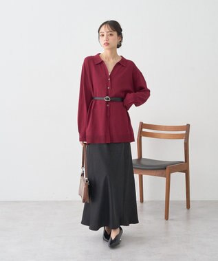 earth music&ecology 袖口スリットスキッパーカーディガン Bordeaux