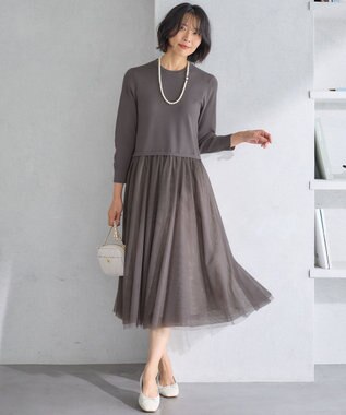 23区 【洗える】チュールコンビ ワンピース ブラウン系