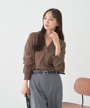 earth music&ecology 袖口スリットスキッパーカーディガン Brown